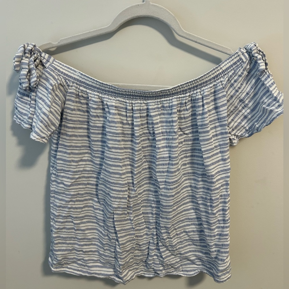 Off-Shoulder Striped Blouse with Bow Detail